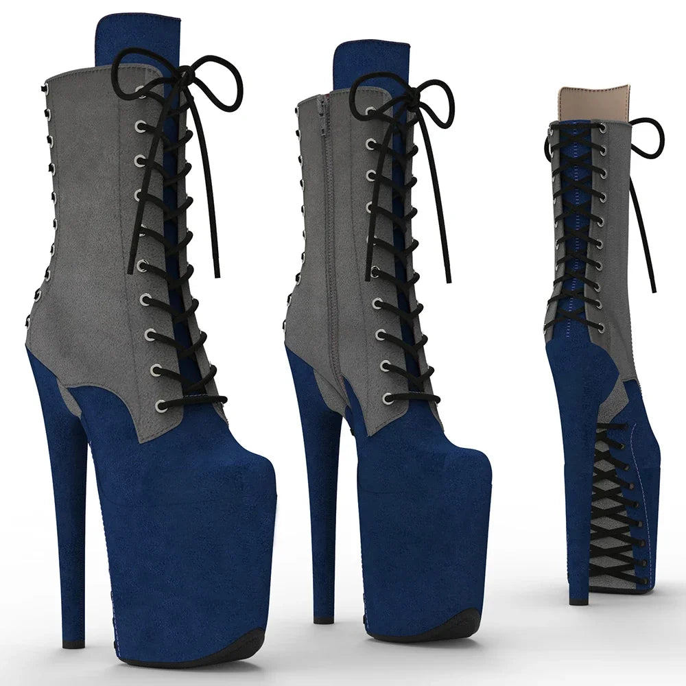 Suede Platform Ankle Boots - 8 Inch Two-Tone Pole Dance Boots