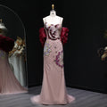 Pink Floral Beaded Mermaid Pageant Gown | Burgundy Cape