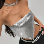 Metal Sequin Backless Bandage Crop Top - Strapless Party Top