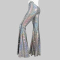 Sequin Bell-Bottom Performance Pants - High Waist Disco Flare Trousers