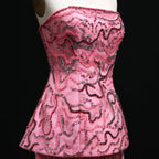 Two-Piece Peplum Gown | Beaded Strapless | Blue & Rose Pink