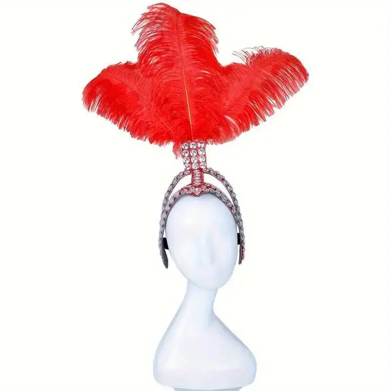 Rhinestone Showgirl Headpiece | Ostrich Feather Plume | 10 Colours | Adjustable