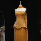Beaded Two-Piece Gown with Scarf | Strapless Sequin | 4 Colors