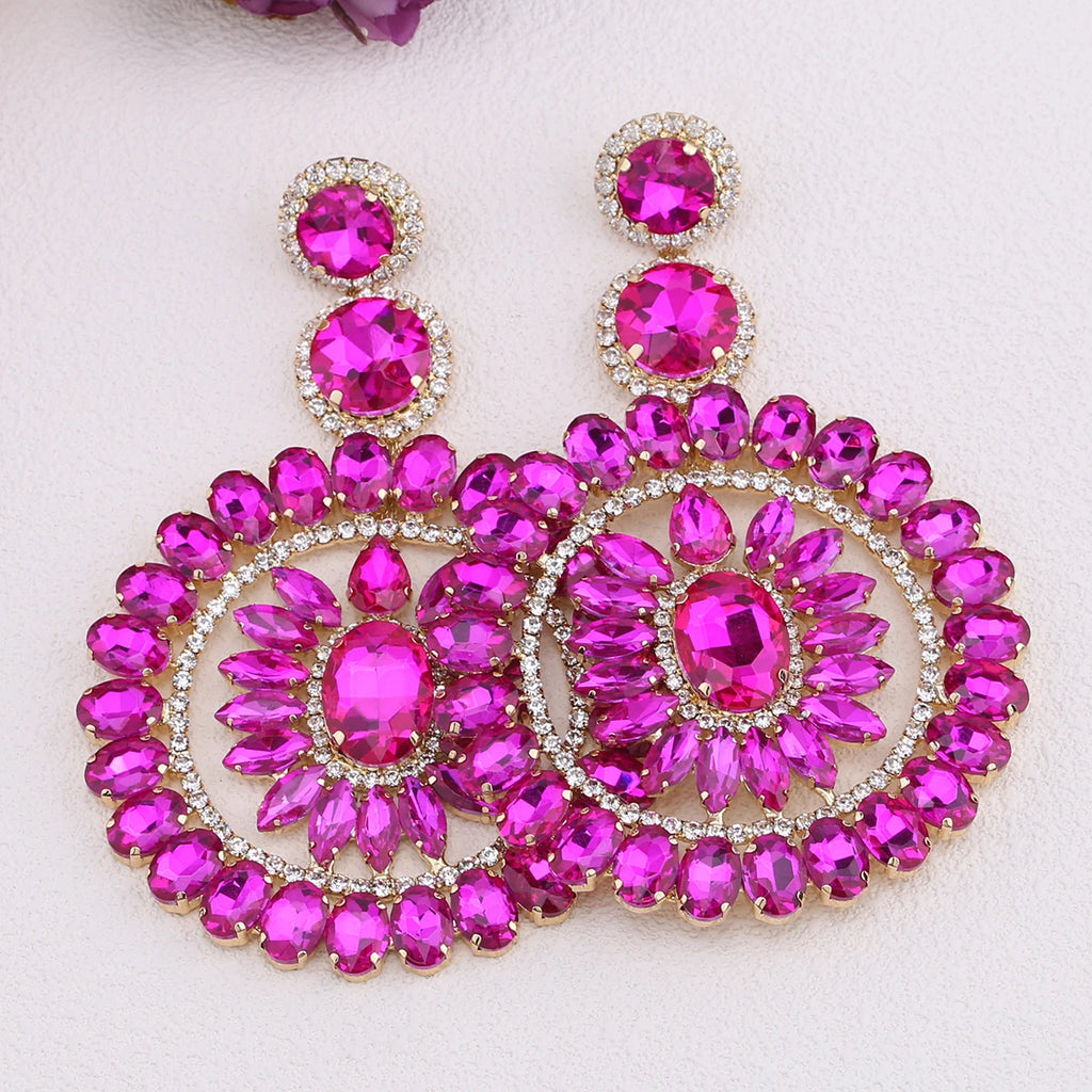 Rhinestone Round Drop Earrings | Statement Sparkle