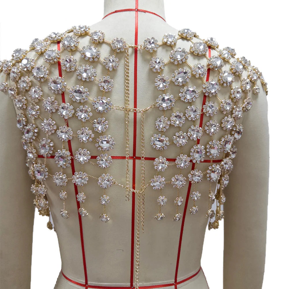 Rhinestone Pearl Embellished Body Top | Stage Jewelry Top