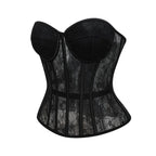 Floral Lace Corset | Boned Overbust | Black & Beige