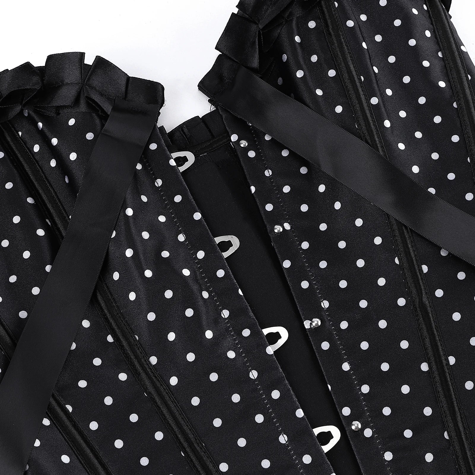 Polka Dot Satin Overbust Corset | Bow & Lace Trim | Vintage