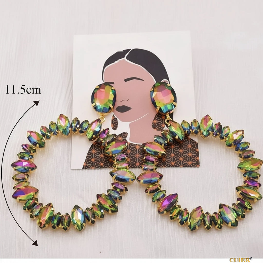 Oversized Glass Gemstone Drop Earrings | Statement Crystal | 4 Styles