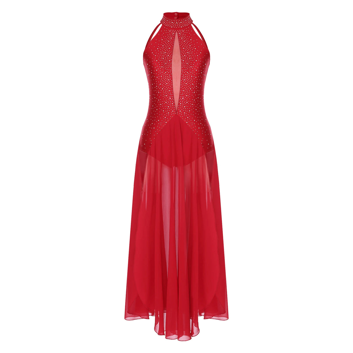 Women's Lyrical Dance Dress | Rhinestone Halter | Strappy Back | 8 Colors