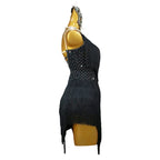 Rhinestone Fringe Latin Dance Dress with Ornaments Set