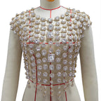 Rhinestone Pearl Embellished Body Top | Stage Jewelry Top