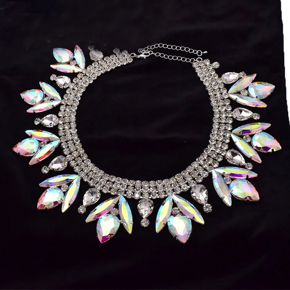 Rhinestone Necklace & Earring Set | Fuchsia, AB Silver | Stage & Bridal