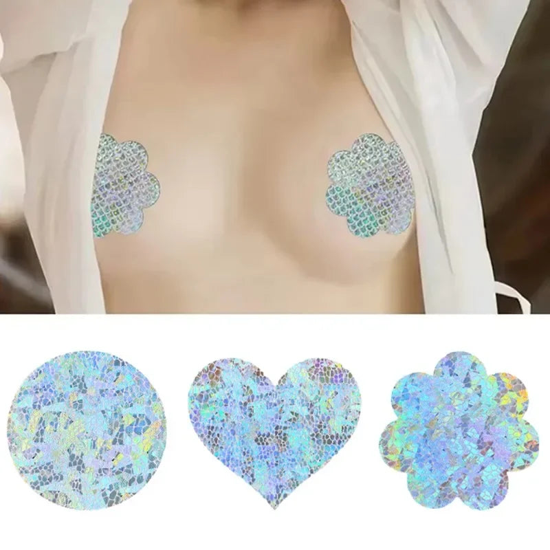 Glitter Pasties Nipple Covers - 5 Pairs, Assorted Shapes for Performers