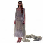 Crystal Mermaid Gown with Cape | Feather Trim | 3 Colors