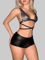 Rhinestone Mesh Bikini Crop Top - Sheer Backless Festival Tank