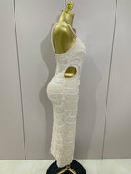 Pearl Beaded Sequin Bodycon Dress | Spaghetti Strap | Stage