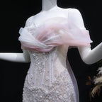 Sequined Off-Shoulder Gown | Cape | Sweep Train