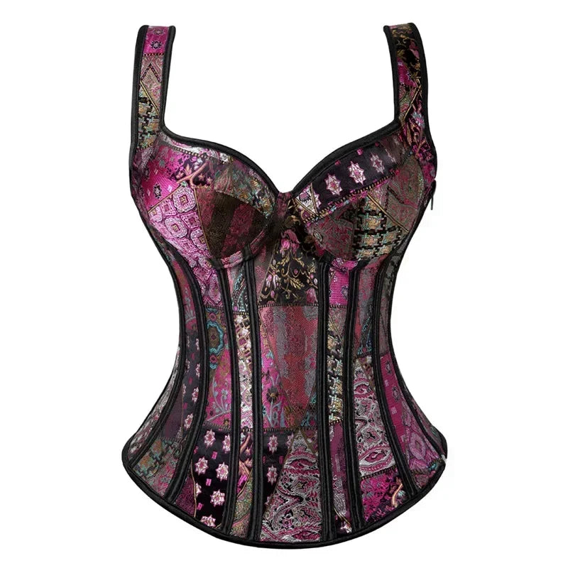 Satin Floral Overbust Corset | Straps | 12 Colors