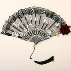 Lace Hand Fan | Black Rose Detail