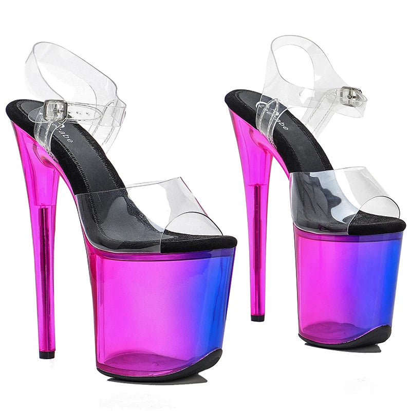 8-Inch Transparent Platform Heels with Color Gradient - Open Toe Sandals