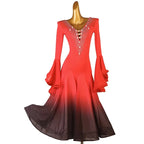 Ombre Ballroom Dance Dress | Bell Sleeves | 5 Colors | XXXXS-XXL