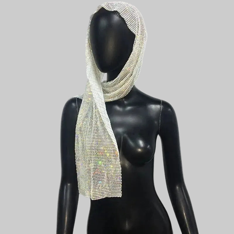 Rhinestone Bandana Headband - Crystal Mesh Hair Scarf