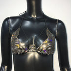Fishnet Mesh Bikini Top - Backless Deep V-Neck Crop Top