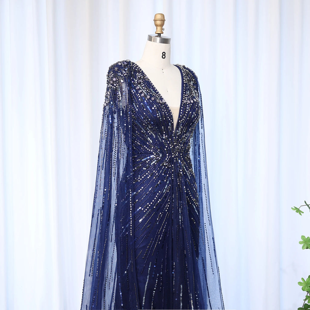 Crystal Cape Pageant Gown | Beaded | Floor-Length