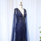 Crystal Cape Pageant Gown | Beaded | Floor-Length