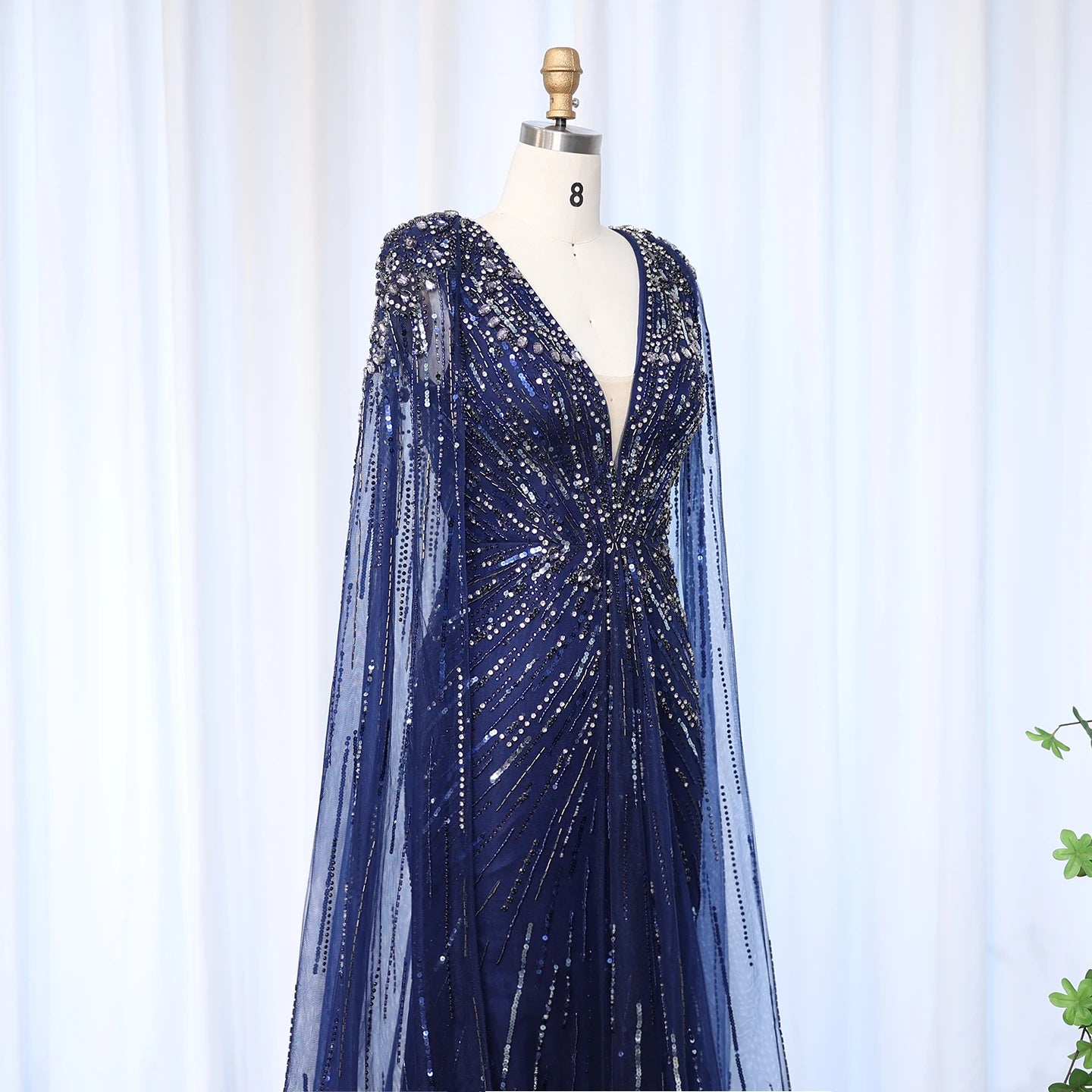 Crystal Cape Pageant Gown | Beaded | Floor-Length