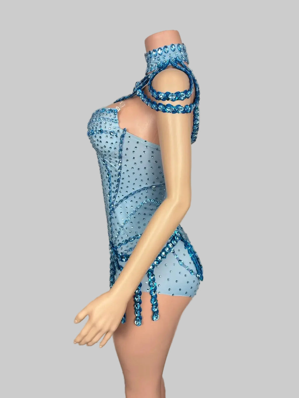 Blue Rhinestone Bodysuit - Sparkly High-Stretch Performance Wear for Dancers & Performers