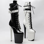 20CM Shiny Patent Platform Pole Dance Ankle Boots - 8 Inch High Heel Performance Boots