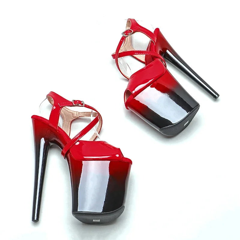 Patent Platform Cut-Out Sandals - 8 Inch Trendy Pole Dance Heels