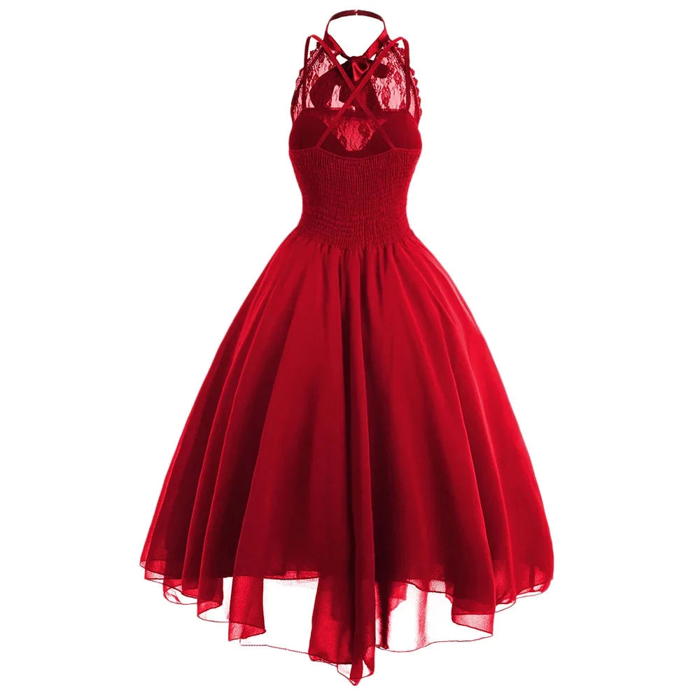 Gothic Halter Dress | Lace Corset | A-Line Swing