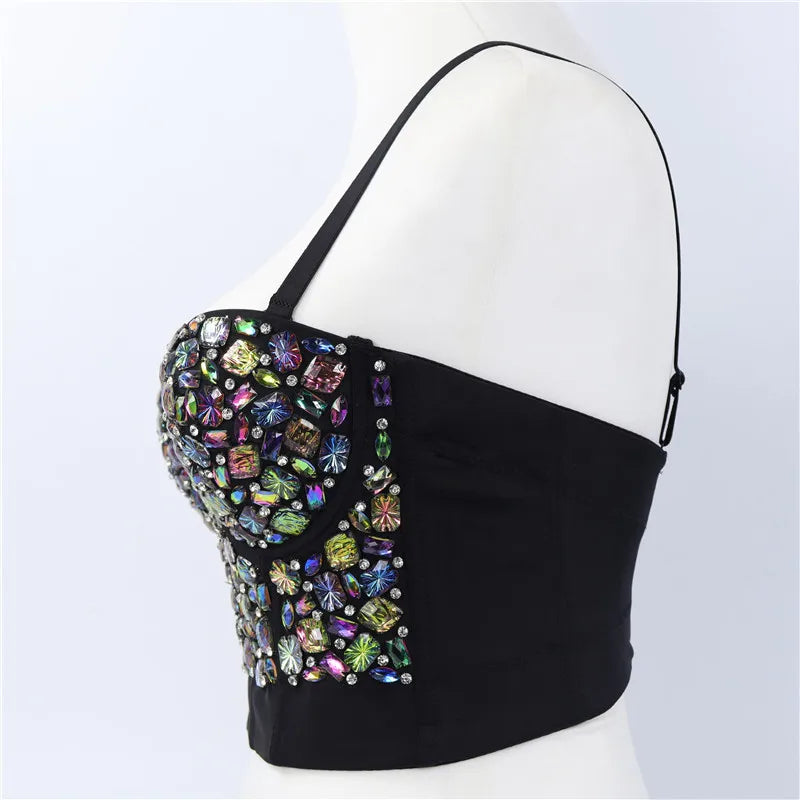 Heavy Beading Rhinestone Bustier | Colorful Crystal Corset Top