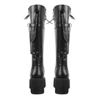 Black Platform Knee-High Lace-Up Boots with Chain — Extended Sizing US 5–15