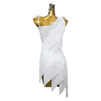 Rhinestone Tassel Latin Dance Dress with Accessories Set — White