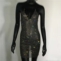 Rhinestone Sequin Metal Halter Mini Dress