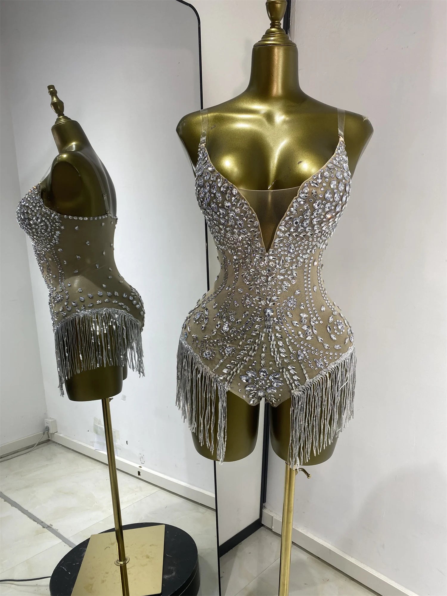 Rhinestone Tassel Bodysuit | Burlesque Performance | 3 Colors