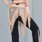 Belly Dance Hip Scarf | Sequin & Bead | Long Fringe | 4 Colors