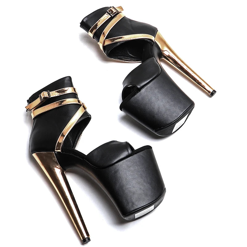 20cm Platform Boots - Open Toe Lace-Up Dance Boots