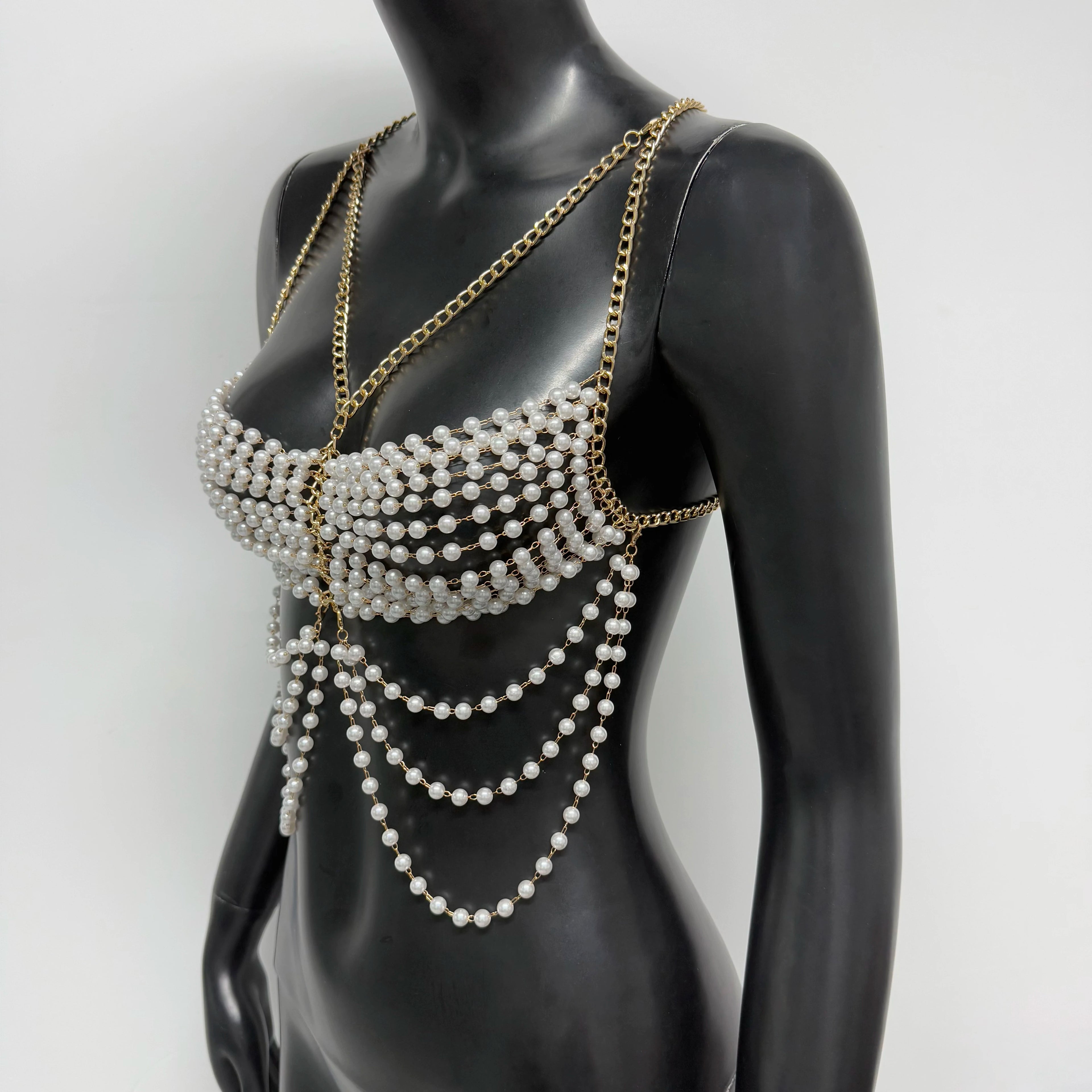Pearl Tassel Chain Halter Crop Top