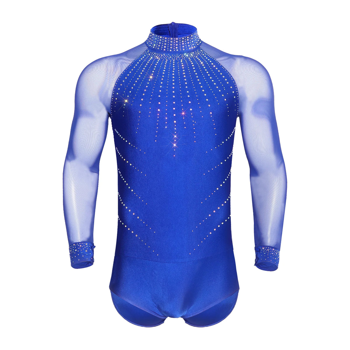 Men's Latin Dance Leotard | Deep V-Neck & Sheer Mesh | Rhinestone & Tassels