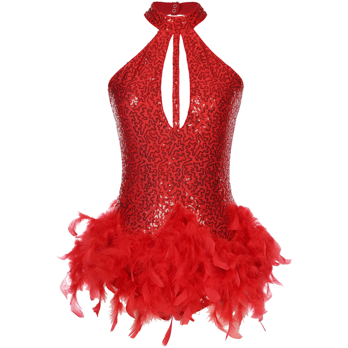Starlight Sequin Feather Halter Dance Leotard