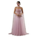 Appliqué Beaded A-Line Gown | Strapless | Scarf Overlay