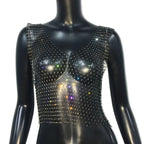 Fishnet Rhinestone Crop Top - Sheer Mesh Tank with Crystal Diamonds