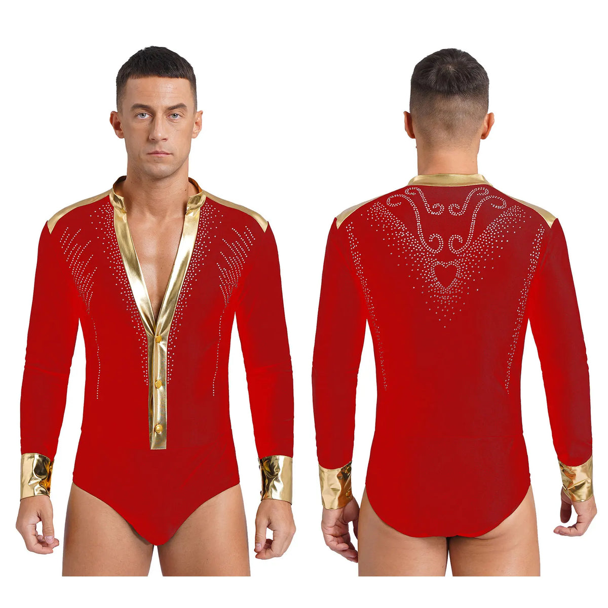 Men’s Dance Bodysuit | Metallic Gold Trim