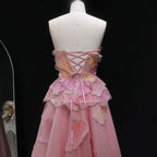 3D Floral Crystal Gown | Strapless Draped Tulle | Pink