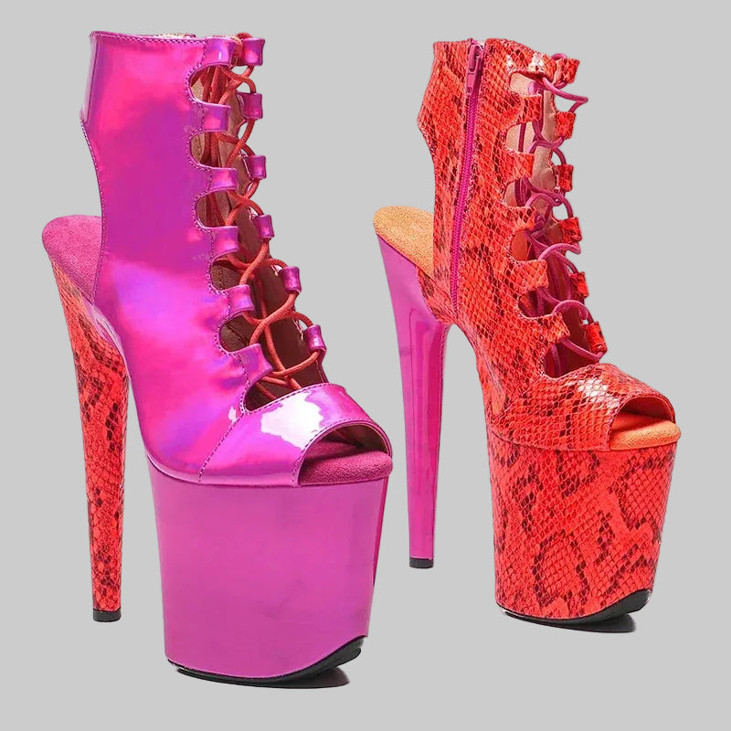 Snakeskin Platform Boots - 8-Inch Open Toe Ankle Boots for Pole Dance & Performance