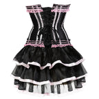 Striped Brocade Overbust Corset Dress | Tiered Ruffle Skirt | Burlesque & Cabaret | S–6XL